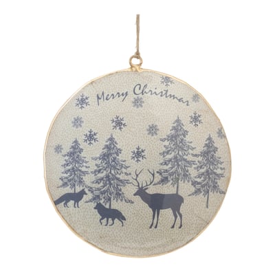 Woodland Animal Merry Christmas Disc Ornaments - 6" - Blue and Gold - 6ct