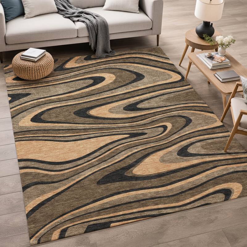 Machine Washable Indoor/ Outdoor Abstract Busey Chantille Rug