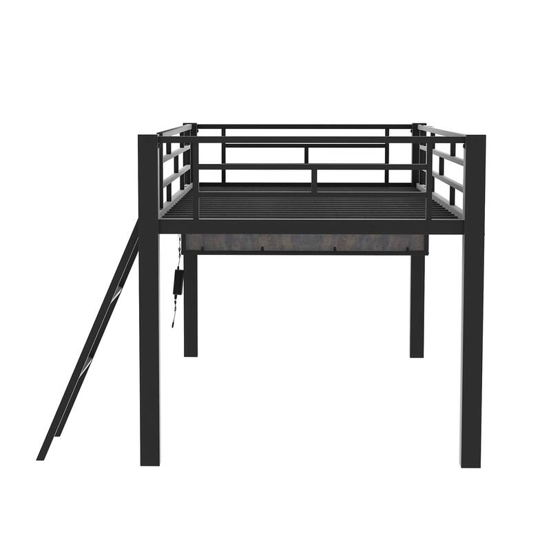 Roomfitters Twin Size Gaming Loft Bed with Study Desk and Modern Functional Design, Black