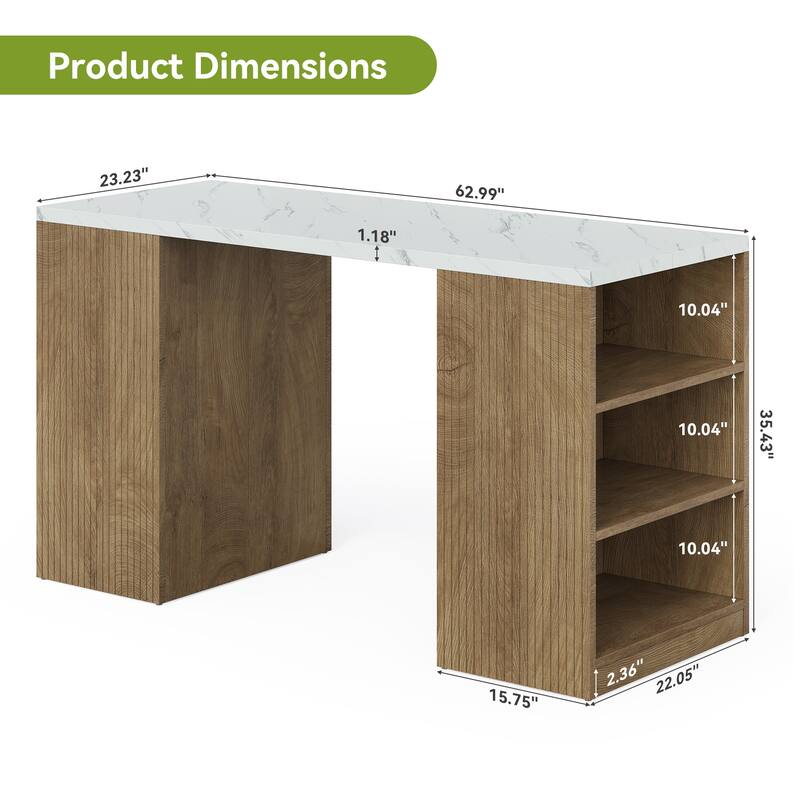 63-Inch Kitchen Island with Side Shelves, Modern Dining Table - 63'' W × 23.2'' D × 35.4'' H