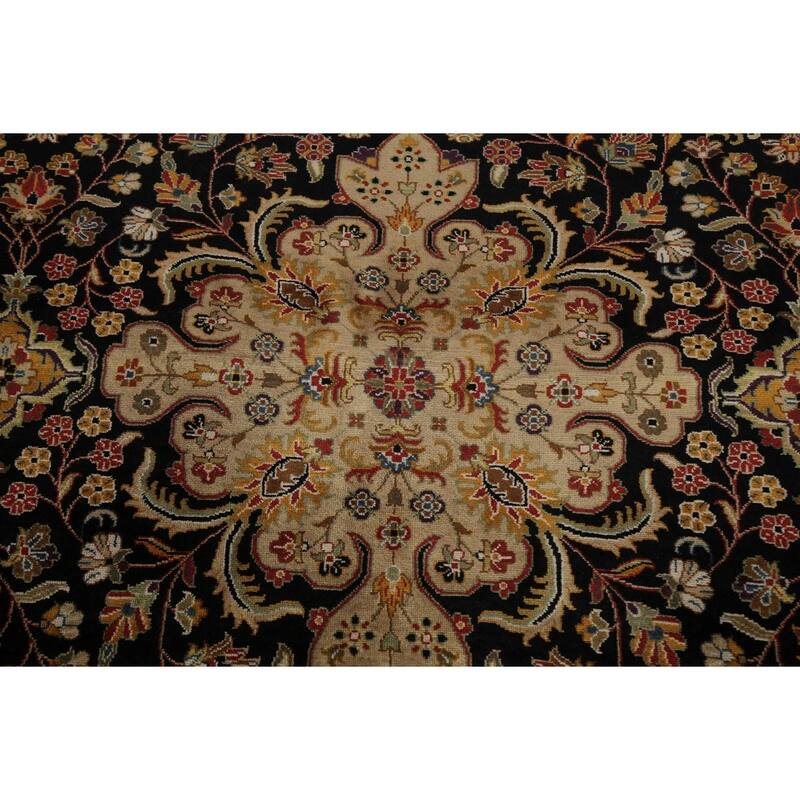 Vegetable Dye Floral Kashan Wool Area Rug Hand-knotted Oriental Carpet - 7'10" x 9'10"