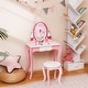 preview thumbnail 4 of 12, Pink Kids Vanity Table and Stool Set with 360 Rotating Mirror and Whiteboard Perfect for Gift - 27"L x 16.5"W x 39.5"H