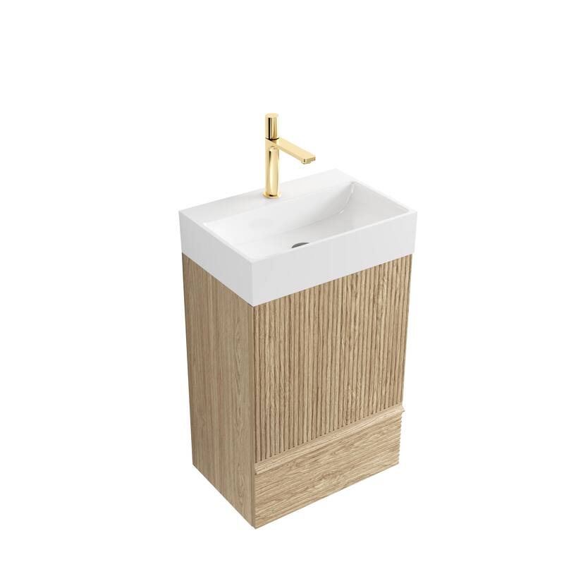 20" Striped Freestanding Bathroom Vanity with Ceramic Sink, Modern Bathroom Storage Cabinet