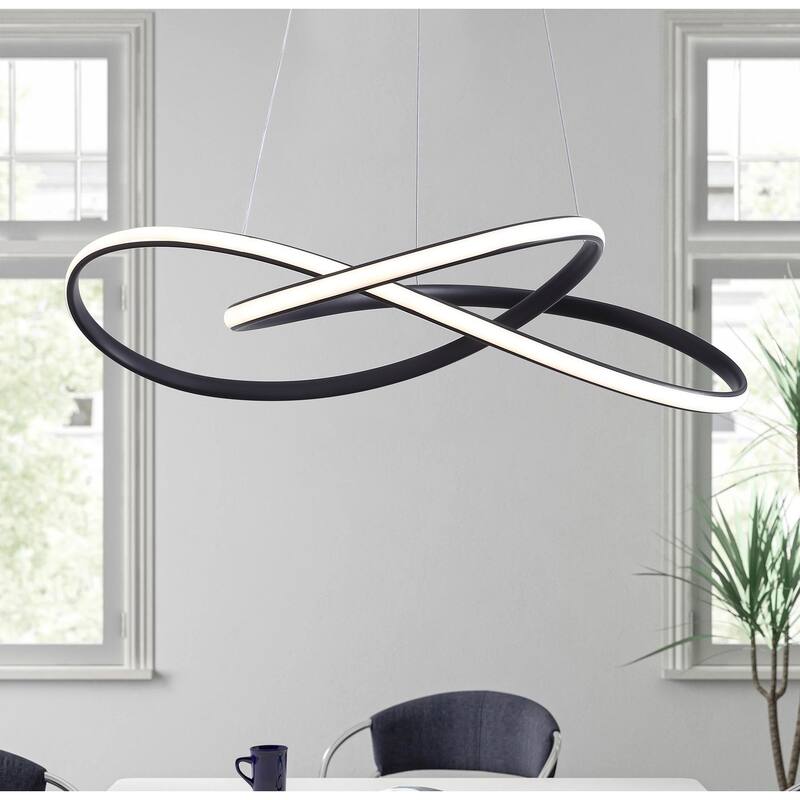 Modern 1-Light Wavy Line Design LED Pendant Lighting Fixture - Black