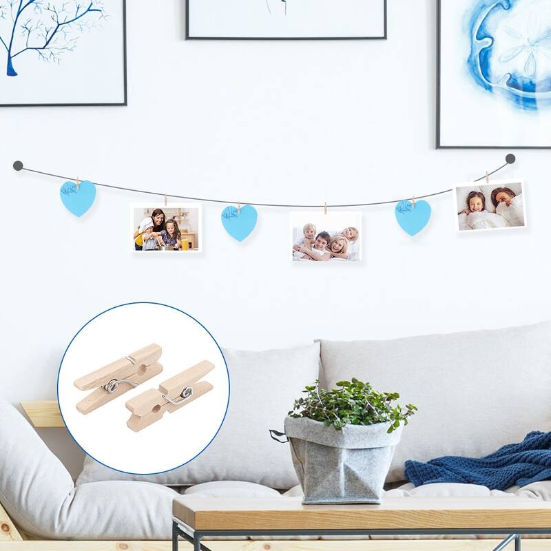 100 Pcs Wood Color 25mm Mini Wooden Photo Peg Clothespin Clothes Pin Craft Clip - Wood Color