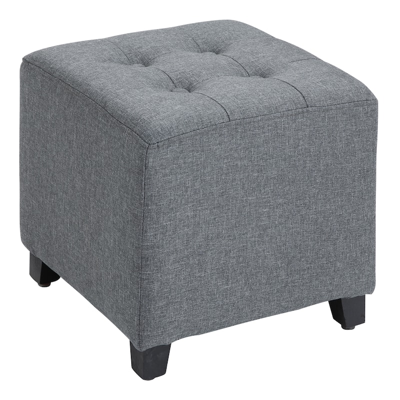 HOMCOM Tufted Ottoman Linen-Touch Fabric Upholstered Footrest Stool with Anti-Slip Pads
