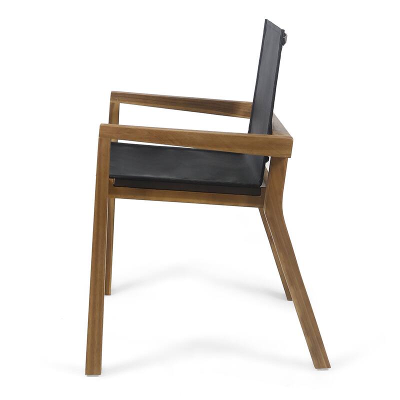 BELFAST DINING CHAIR Set of 2 Teak Acacia Wood Outdoor Chairs Black Mesh Seating