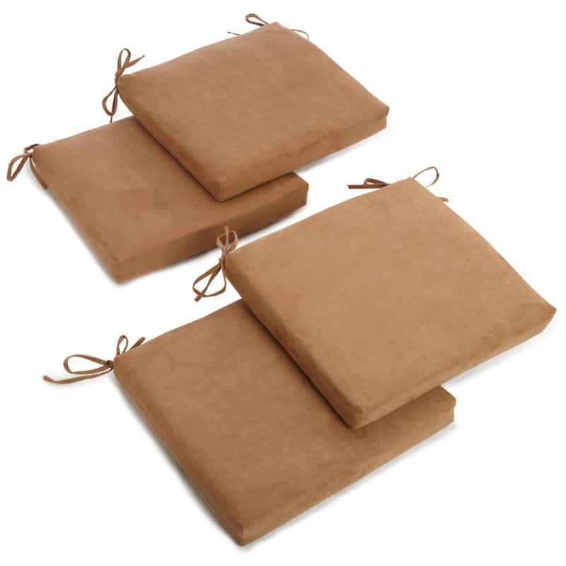 20-inch by 19-inch Microsuede Chair Cushion with Ties (Set of 1, 2, or 4) - Set of 4 - Saddle Brown