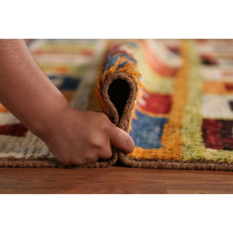Striped Geometric Moroccan Oriental Area Rug Hand-Knotted Wool Carpet - 6'8" x 9'7"