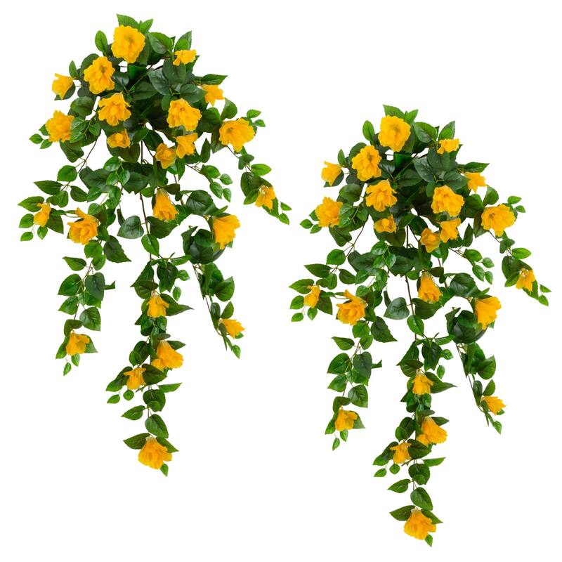 41-in UV Resistant Artificial Hibiscus Hanging Plant - Set of 2