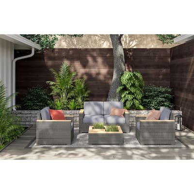 Boca Raton Brown Rattan Outdoor Loveseat Set - 57" x 33" x 32"
