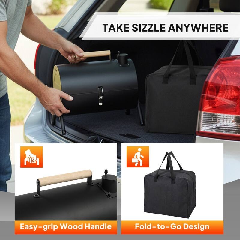 16.53 In. Portable Double-Sided Charcoal Grill In Black With Carry Bag - N/A