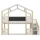 preview thumbnail 11 of 9, House Bunk Bed with White Storage Staircase and Blackboards, Twin Over Twin