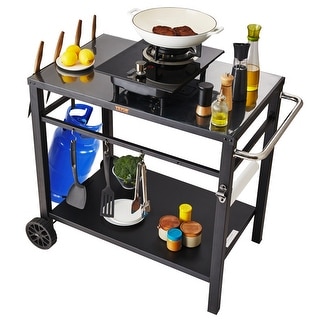 VEVOR Outdoor Grill Dining Cart with Double-Shelf BBQ Movable Food Prep ...