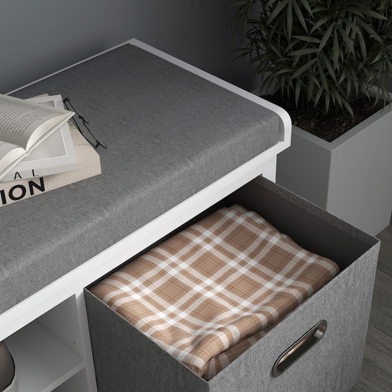 HOMCOM White Shoe Storage Bench with Padded Seat, 2 Drawers and Adjustable Shelf