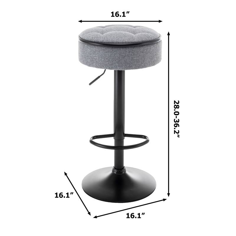 Round Storage Bar Stool Faux Leather Height Adjustable Barstool, 360 Swivel