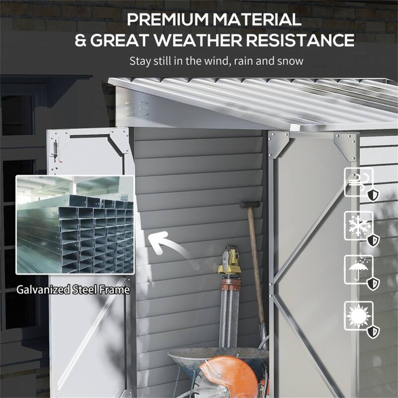 Large White Galvanized Steel Outdoor Storage Shed with Double Doors Ventilation and Foundation Kit for Garden Tools