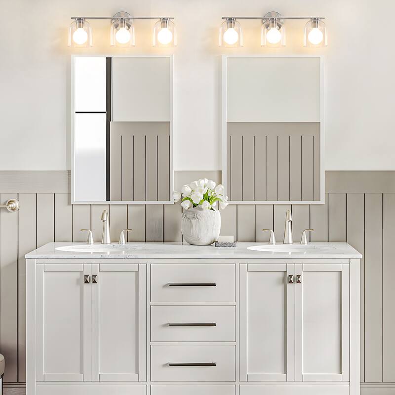 2/3/4-Light Dimmable Bathroom Vanity Light with Glass Shade - Matte Black