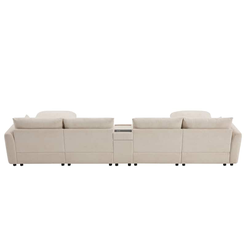 U Shape Modular Sectional Sofa wStorage Ottoman Console Cup Holder USB