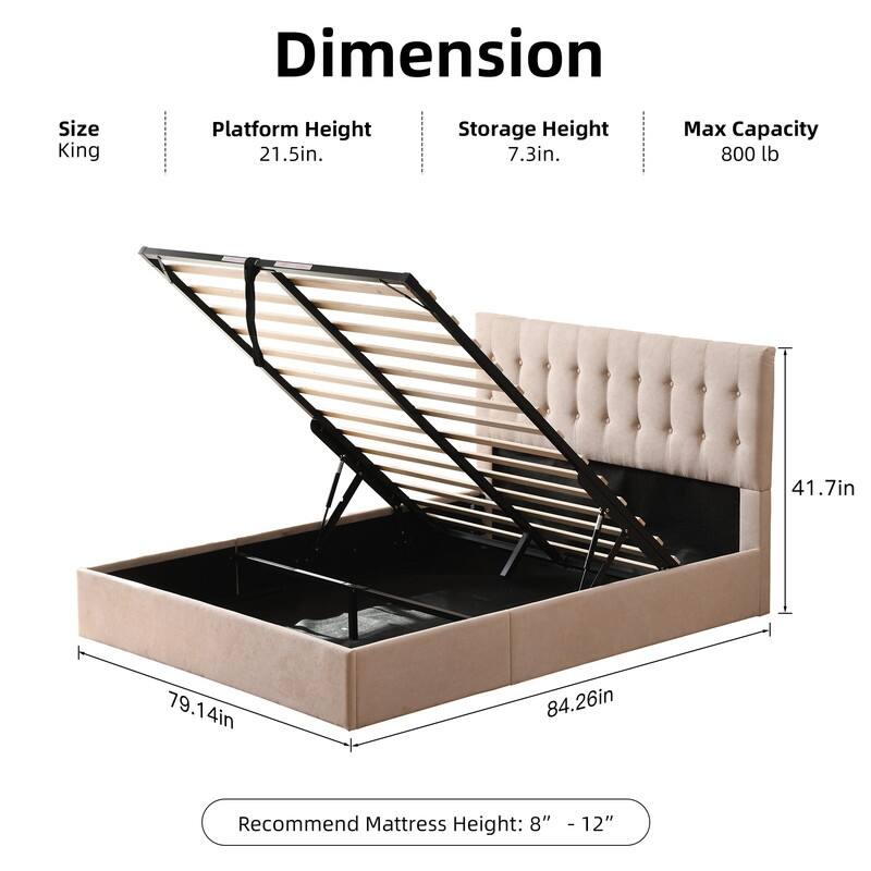 Plywood Frame Upholstered Platform Bed with Lift-up Storage