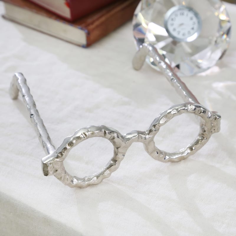 Sagebrook Home Abstract Modern Metal Glasses Aluminum Sculpture Decorative Object - 7" x 7" x 3" - Round Silver