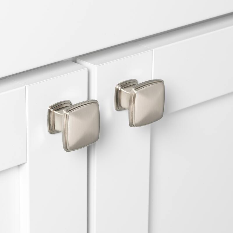 GlideRite 5-Pack 1-1/4 in. Satin Nickel Square Deco Cabinet Knobs - Satin Nickel