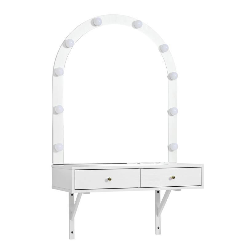 Floating Makeup Vanity Desk with Mirror & 3-Color Lights