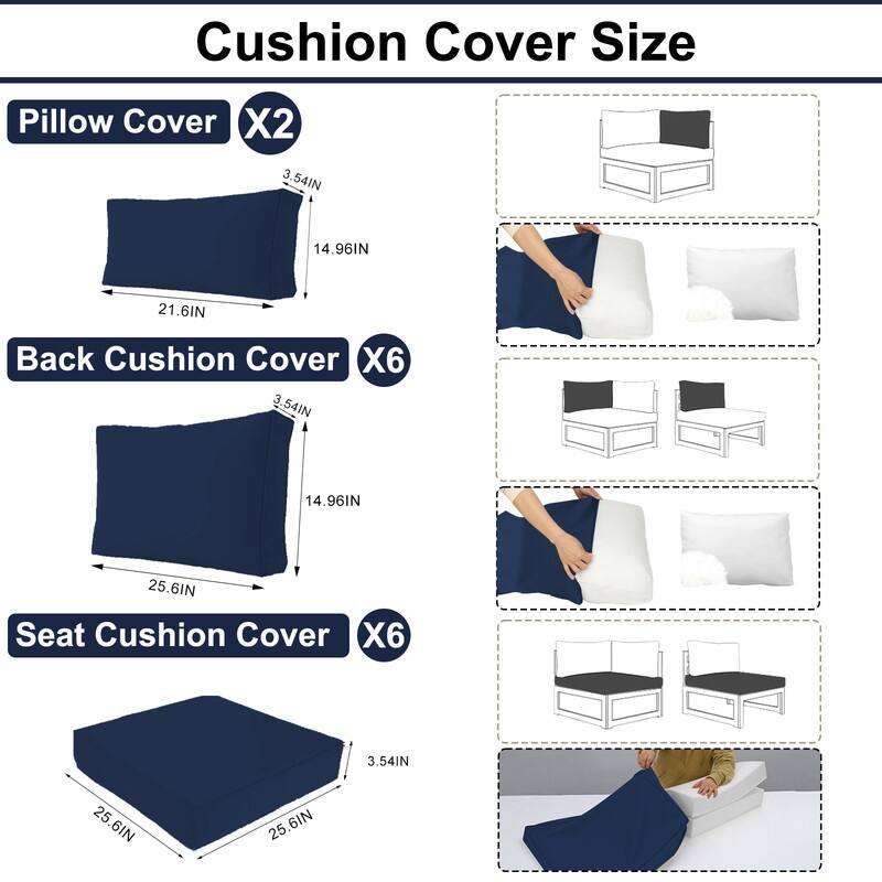 14 Pcs Outdoor Furniture Replacement Cushions Fits 6-seat Sectional Rattan Conversation Set (Only cushions+covers, no sofa.)