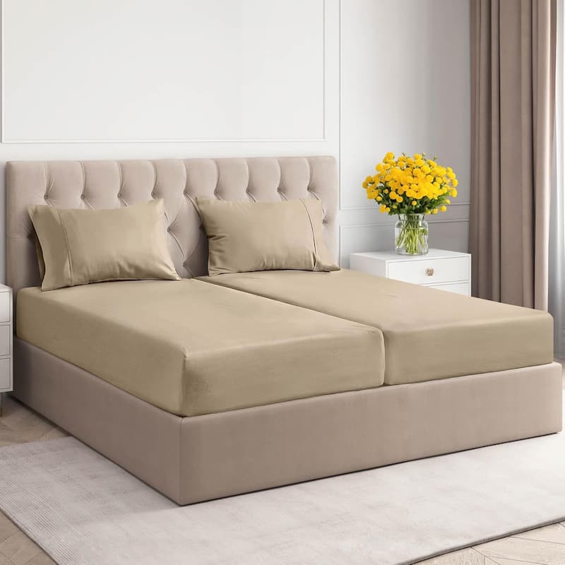 CGK Linens 4 Piece 100% Cotton 400 Thread Count Soft & Comfy Bed Sheet Set - Split King - Cream