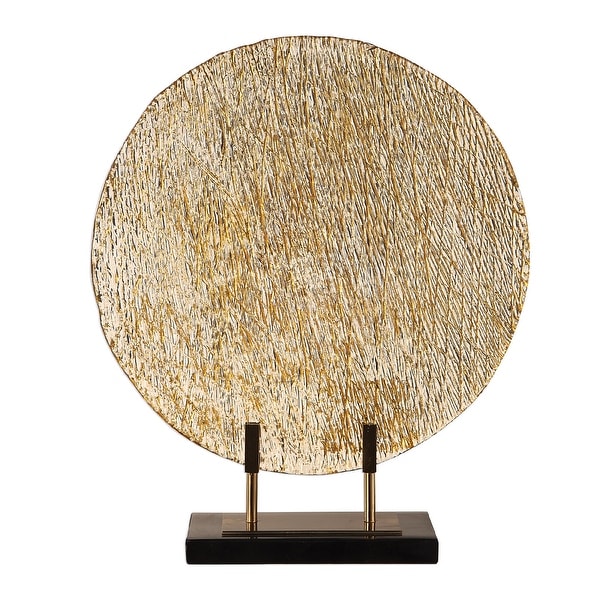17.5” Glass Sculpture with Gold Accents and a Marble Base - N/A