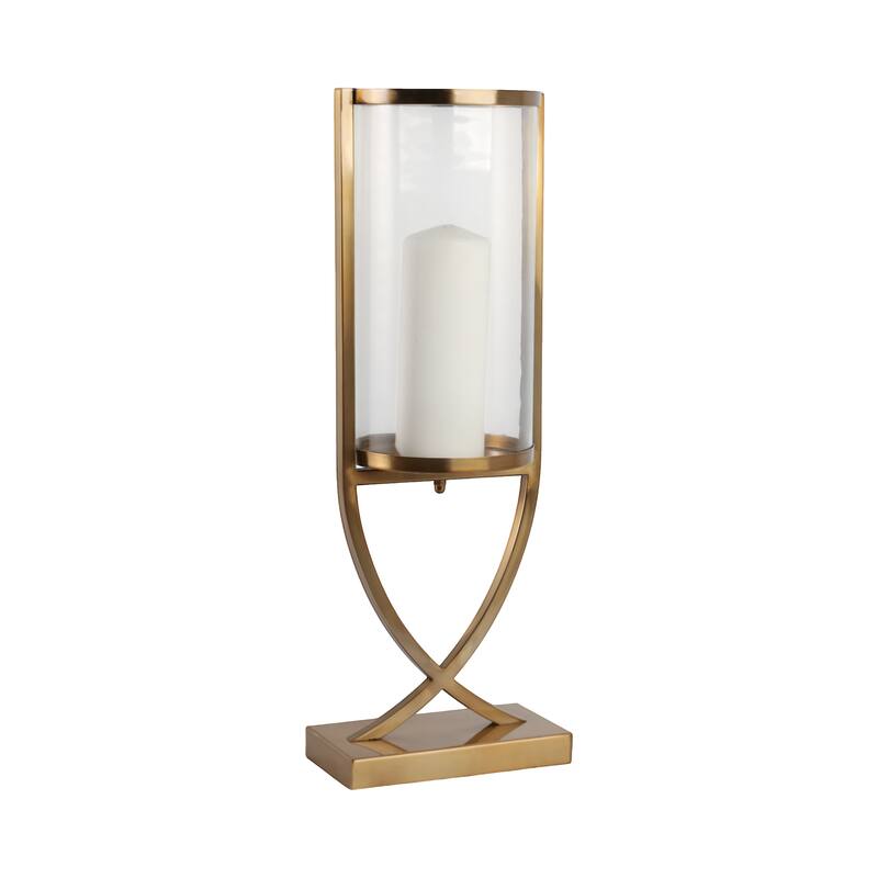 Modern Glass Pillar Candle Holder Decorative Lantern with Steel Frame