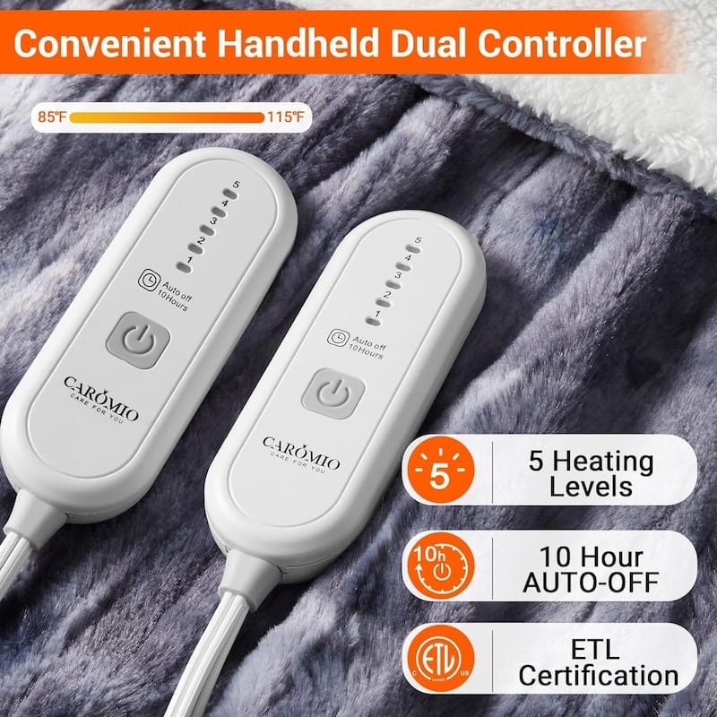 Soft Thicken Heated Electric Throw Blanket, Grey with 5 Heating Levels