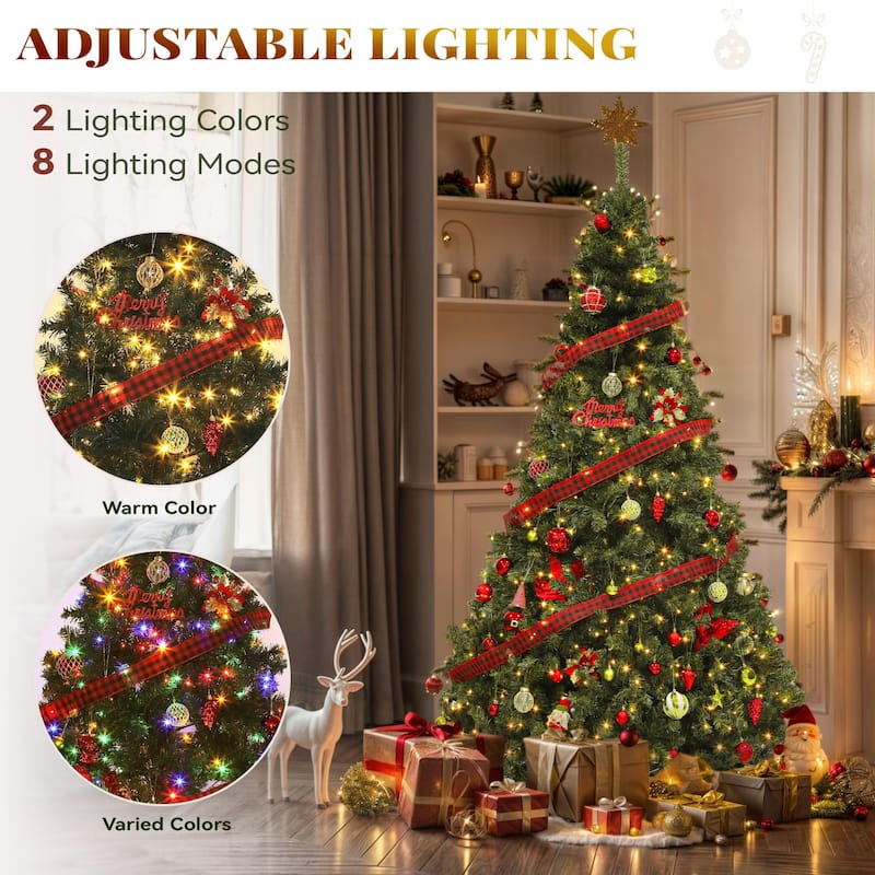 6/7.5Ft Pre-Lit Spruce Christmas Tree, Artificial Xmas Tree with 880 Branch Tips and 250 Lights for Home