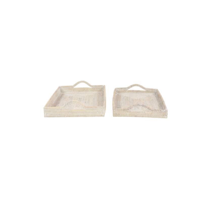 Cream or Brown Rattan Tray (Set of 2) - 26 x 16 x 3