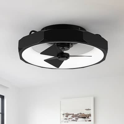 19" Modern Black Ultra Flush Mount Ceiling Fan with Light and Remote