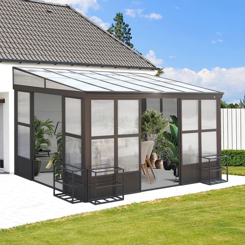 Lean-to Sunroom 10x14FT, Wall Mounted Solarium