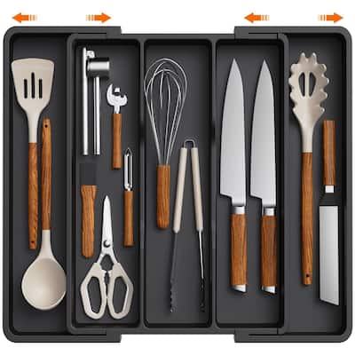 Expandable & Adjustable Utensil Drawer Organizer - Black Large