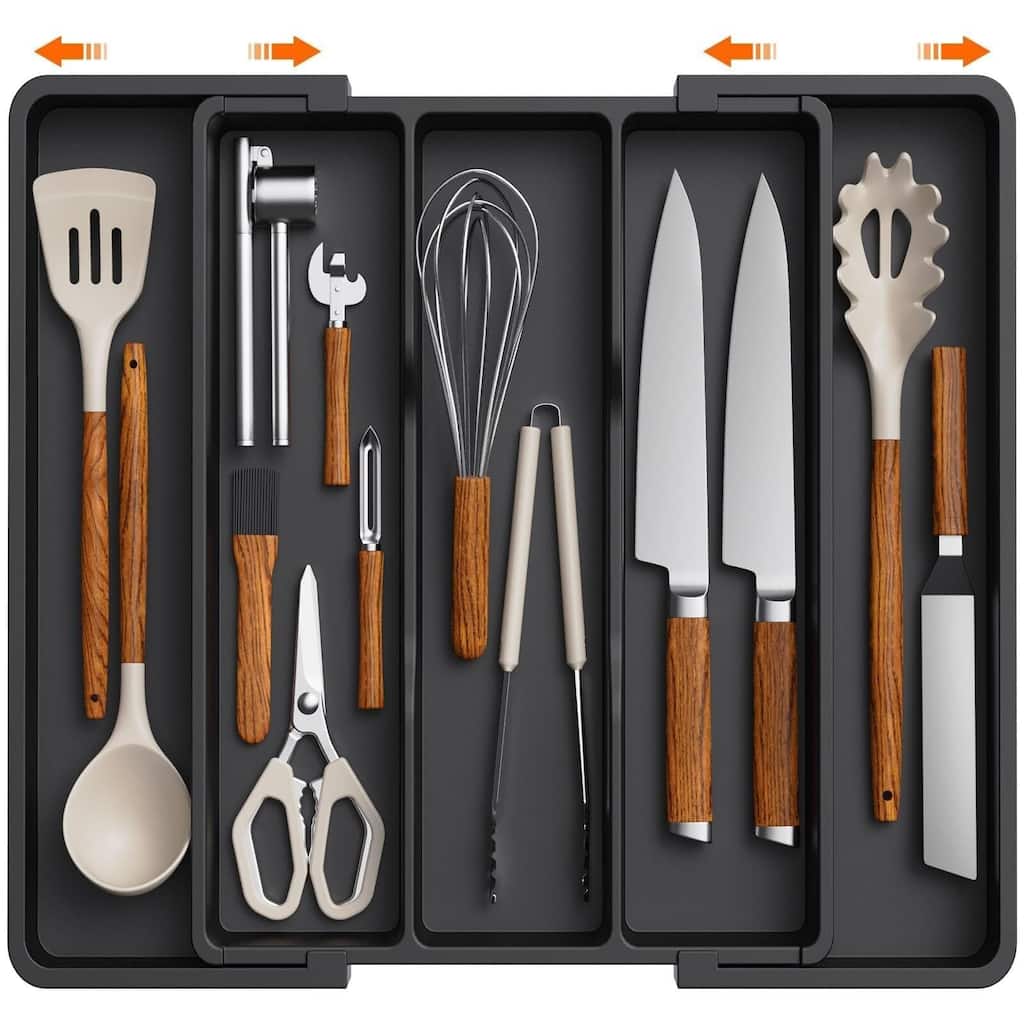Expandable & Adjustable Utensil Drawer Organizer - Black Large