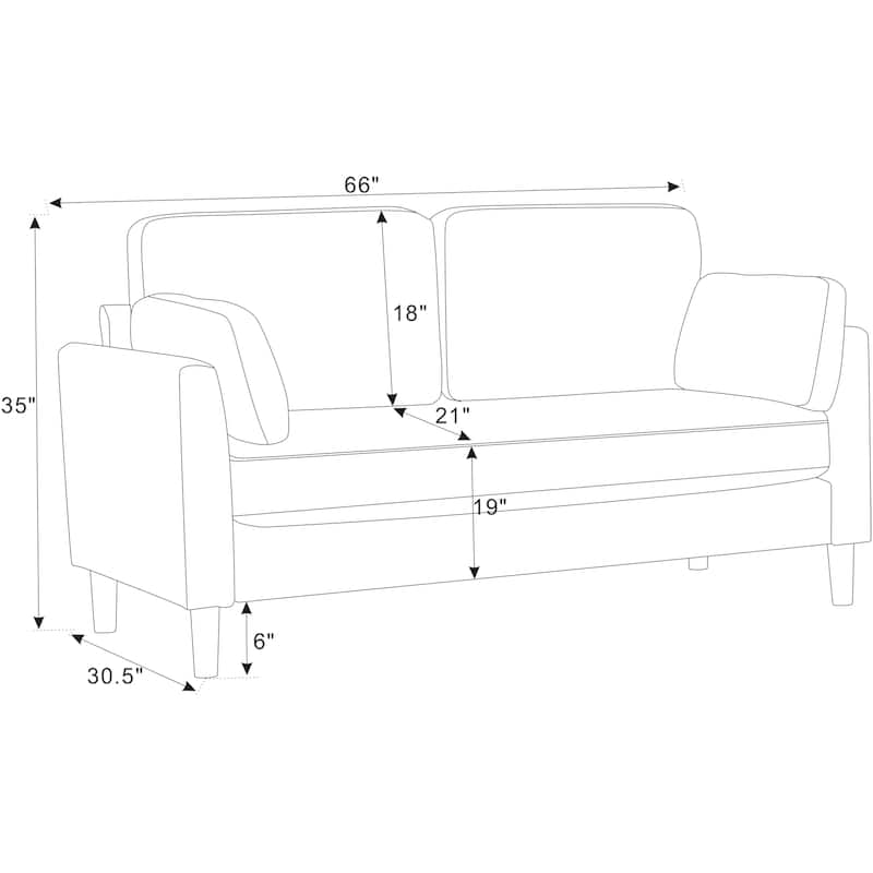 Minimalist Upholstered Sofa - 2 Seats - 30.5" D x 66" W x 35" H