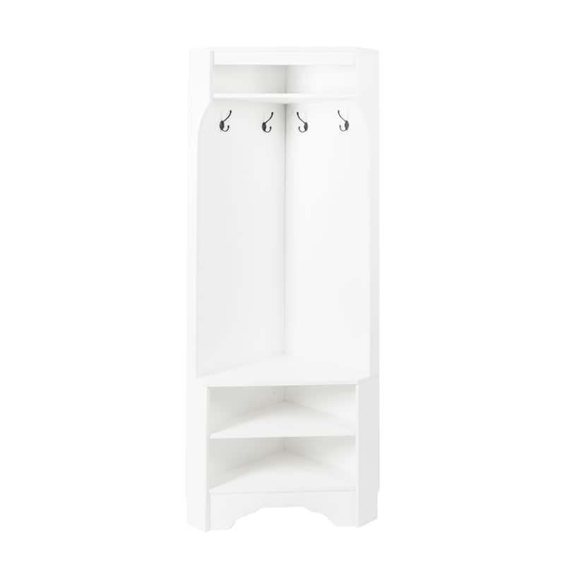 Corner Hall Tree with Coat Hooks & Shoe Bench, Entryway Storage Cabinet Coat Rack with Adjustable Shelf
