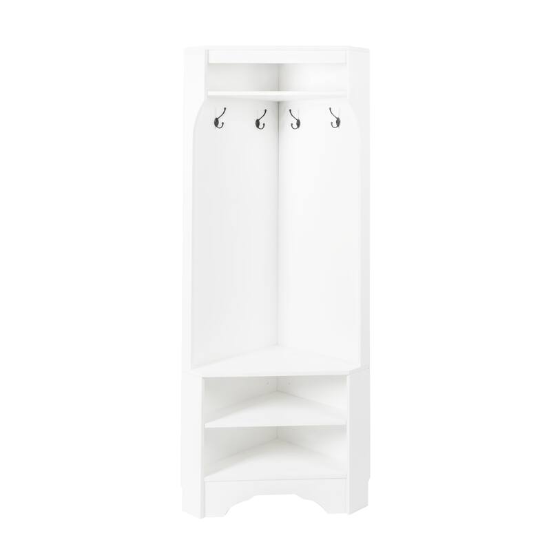 Modern Minimalist Corner Coat Rack with 4 Hooks, Adjustable Shelves and Shoe Bench for Hallway