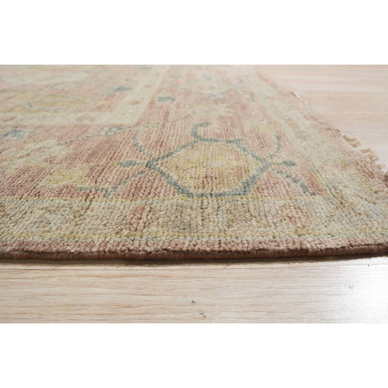 Pink Hand-Knotted Wool Oushak Rug, 12' x 15', soft stylish large area accent - L