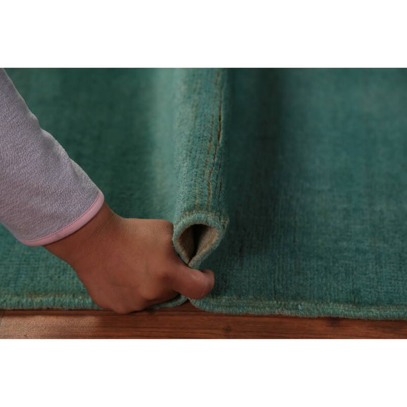 Hand Knotted Oriental 100% Wool Carpet Modern Stripe Green Gabbeh Area Rug - 4' 5'' X 3' 4''