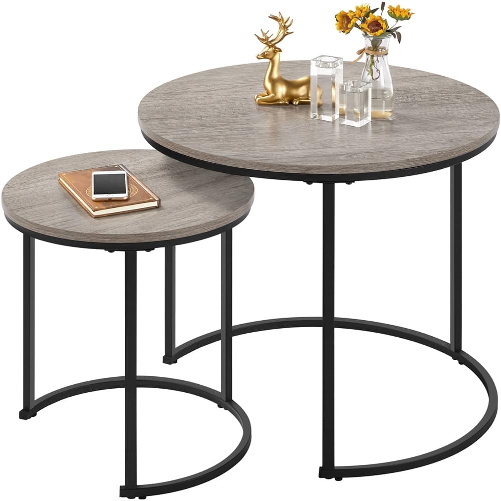 Yaheetech Rustic Nesting End Table with Round Wooden Tabletop Set