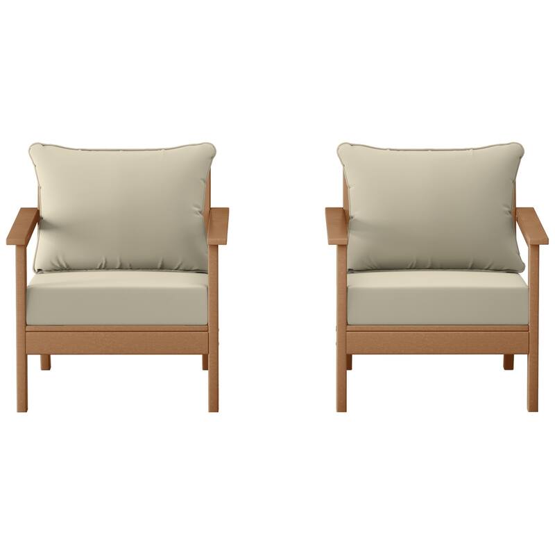 Birchwood All Weather HDPE Outdoor Patio Teak Deep Seating Conversation Set With Cushions (2-Piece)