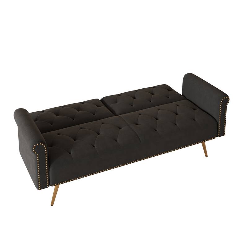 69.7-inch sofa bed with nailhead trim, matching throw pillows