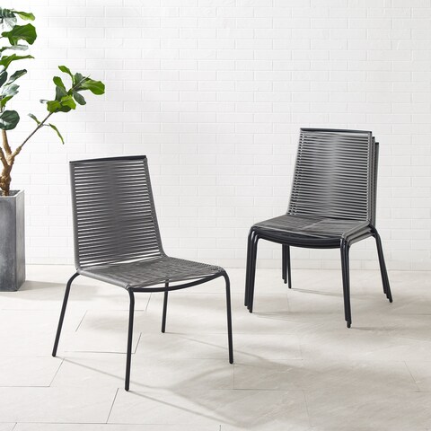 Fenton 4Pc Outdoor Wicker Stackable Chair Set - Matte Black