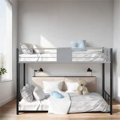 Twin over Twin Metal Bunk Bed w/ Built-in Ladder and Safety Guardrail