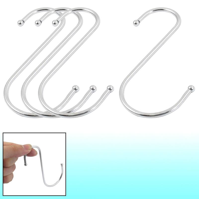 4 Pcs 105mm Metal Ball End S Shaped Hook Hanger for Clothing Baskets - Silver Tone