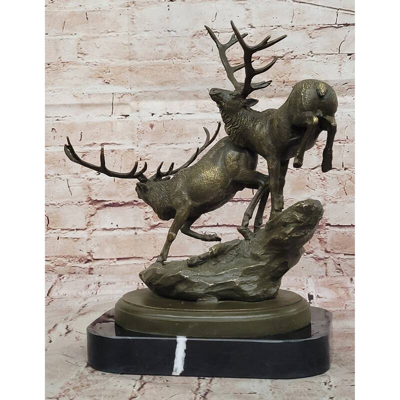 Leaping And Standing Stags Bronze Sculpture - Majestic Deer Wildlife Art
